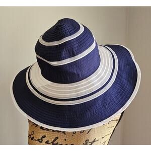 Lauren Ralph Lauren Blue & White Striped Floppy Wide Brim Sun Hat, Sz M
